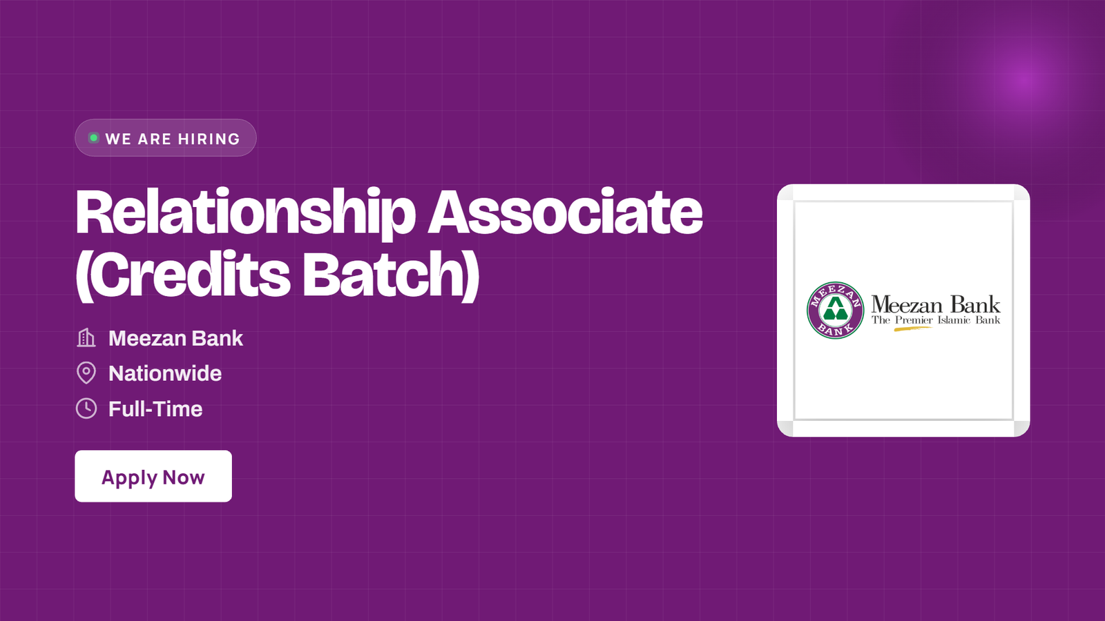 Meezan Bank Jobs 2026 – Relationship Associate (Credits Batch)