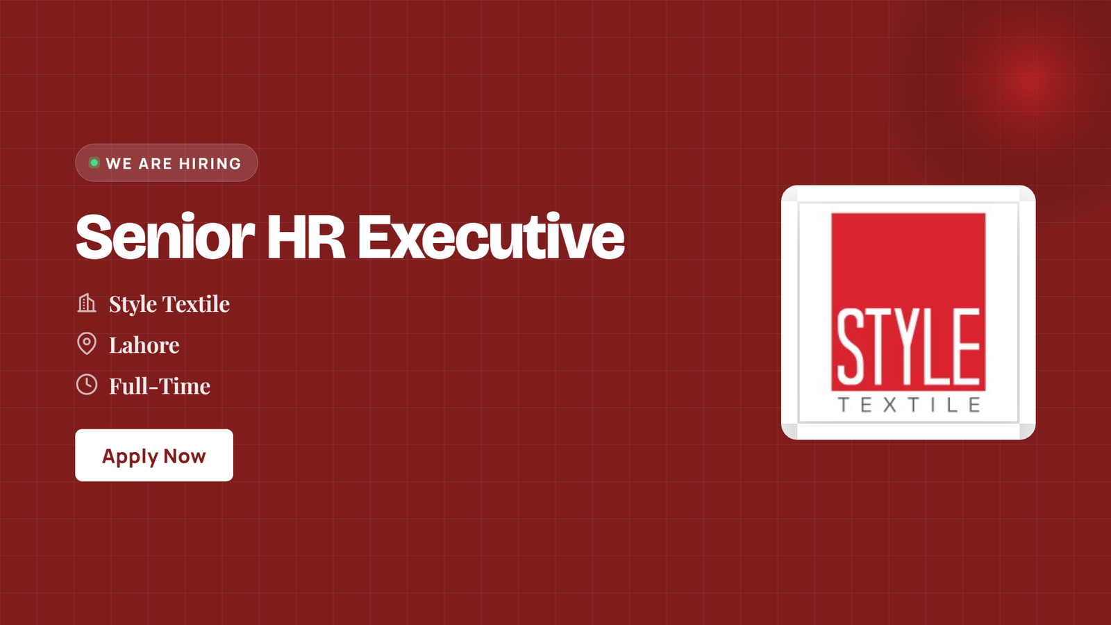 Style Textile Jobs 2026 - Senior HR Executive in Lahore