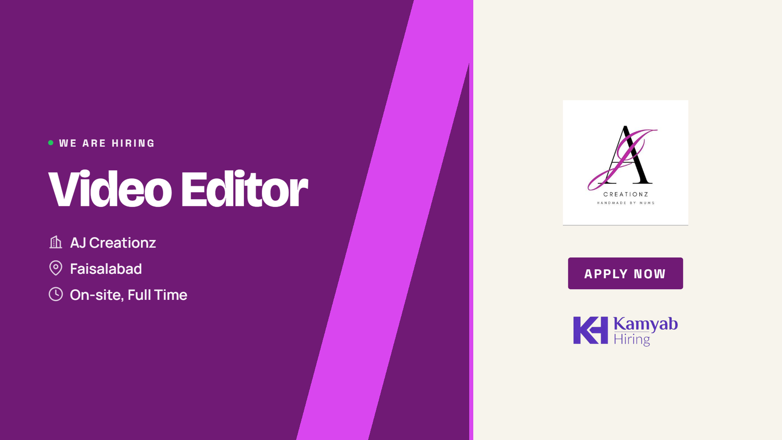 AJ Creationz Jobs 2026 - Video Editor in Faisalabad