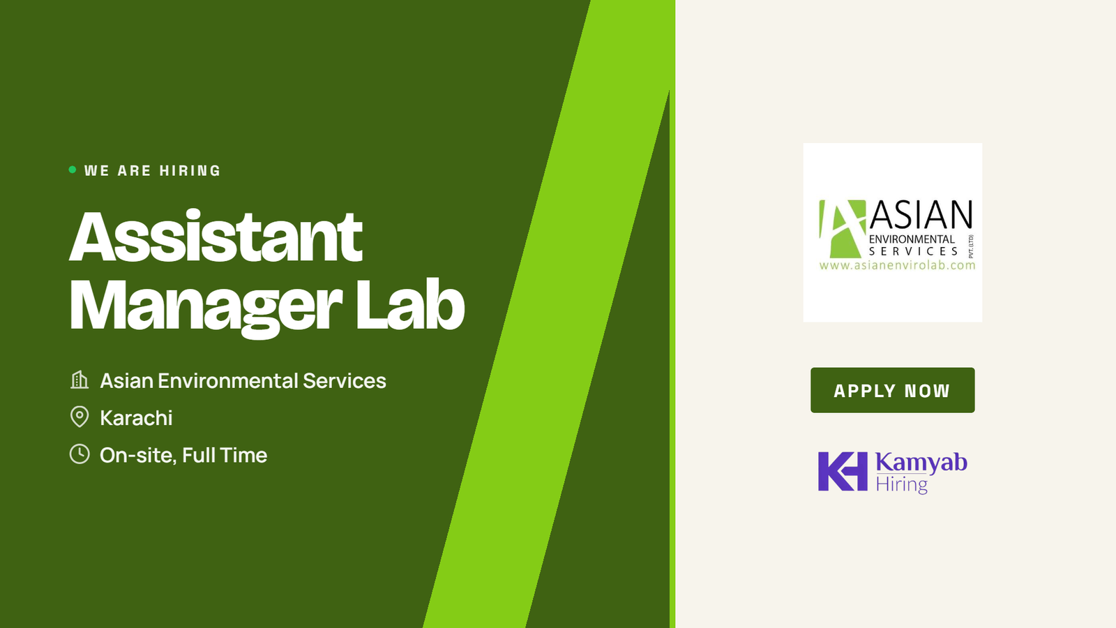 Asian Environmental Services Jobs 2026 - Assistant Manager Lab in Karachi