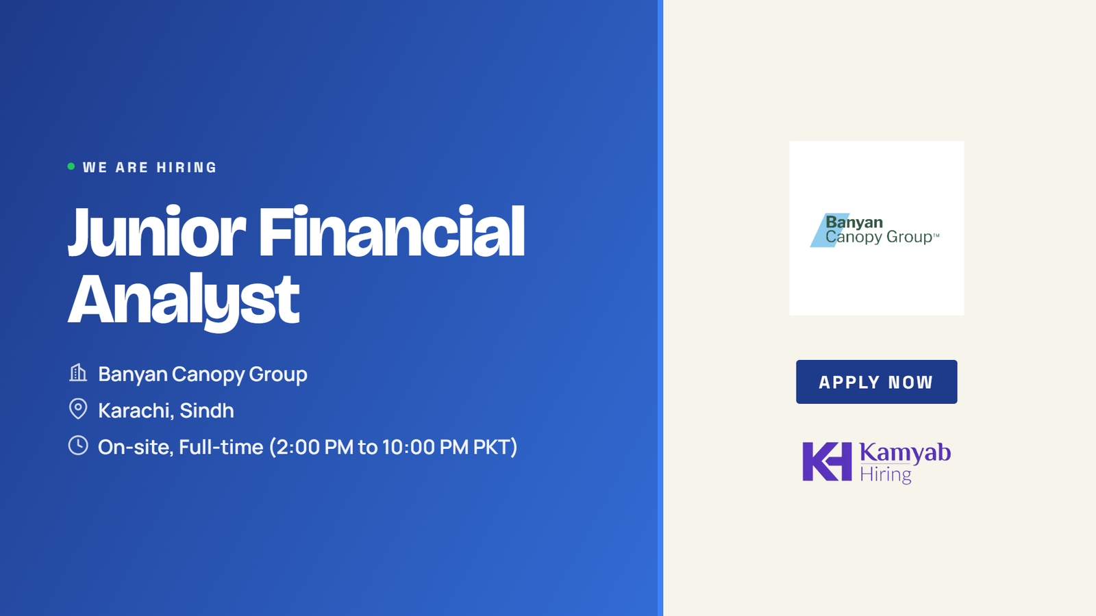 Banyan Canopy Group Jobs 2026 - Junior Financial Analyst in Karachi