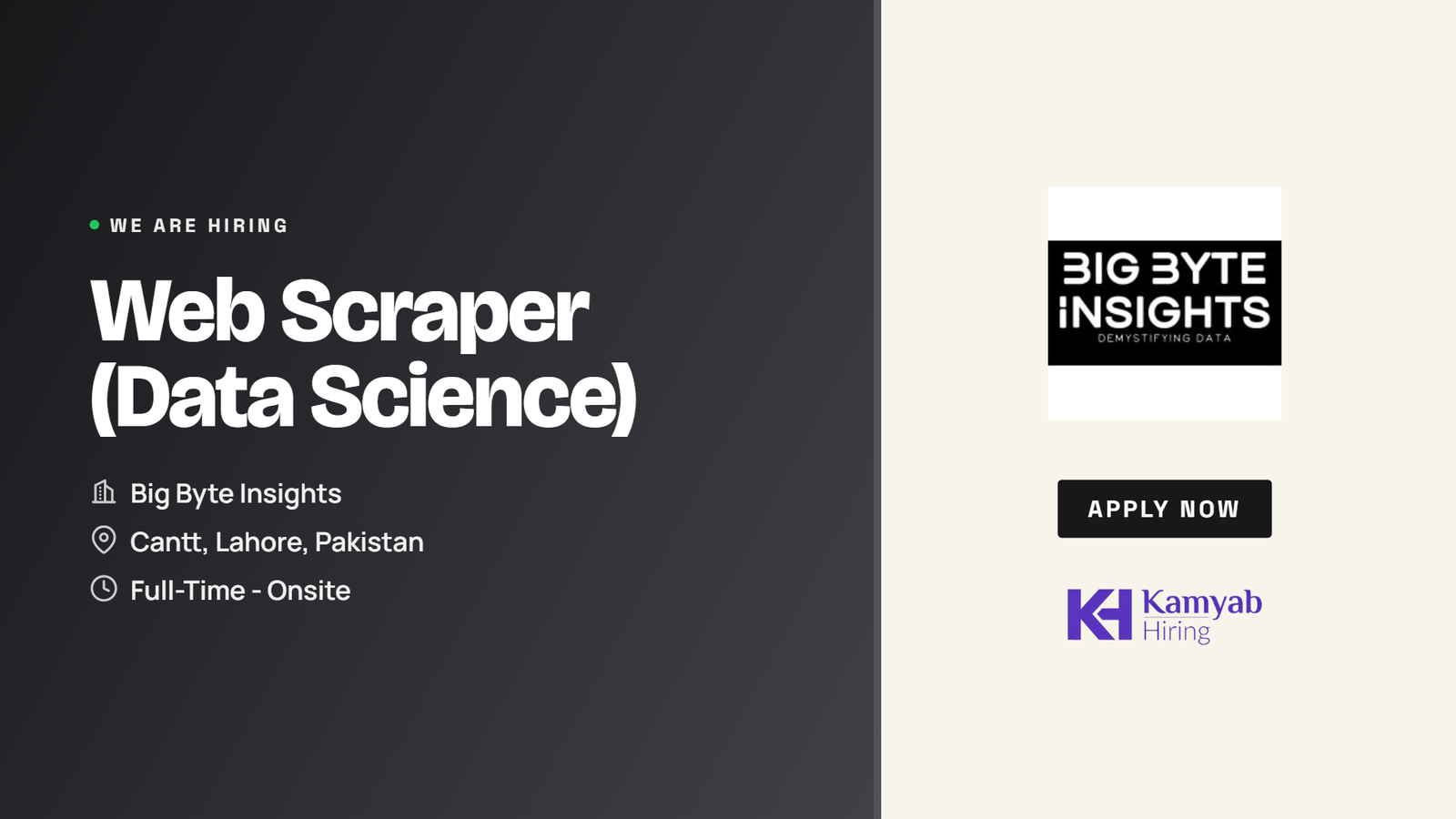 Big Byte Insights Jobs 2026 - Web Scraper (Data Science) in Lahore