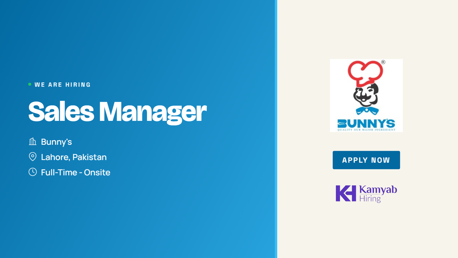 Bunny's Jobs 2026 - Sales Manager in Lahore