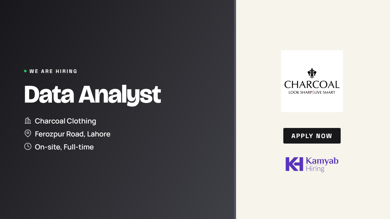 Charcoal Pvt Ltd Jobs 2026 - Data Analyst in Lahore
