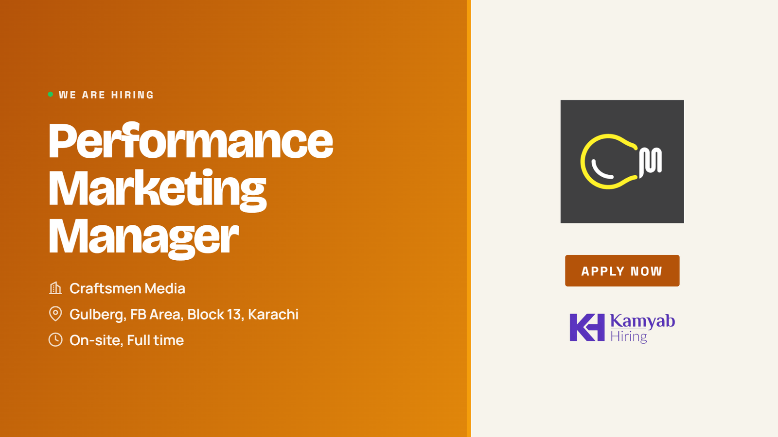 Craftsmen Media Jobs 2026 - Performance Marketing Manager in Karachi
