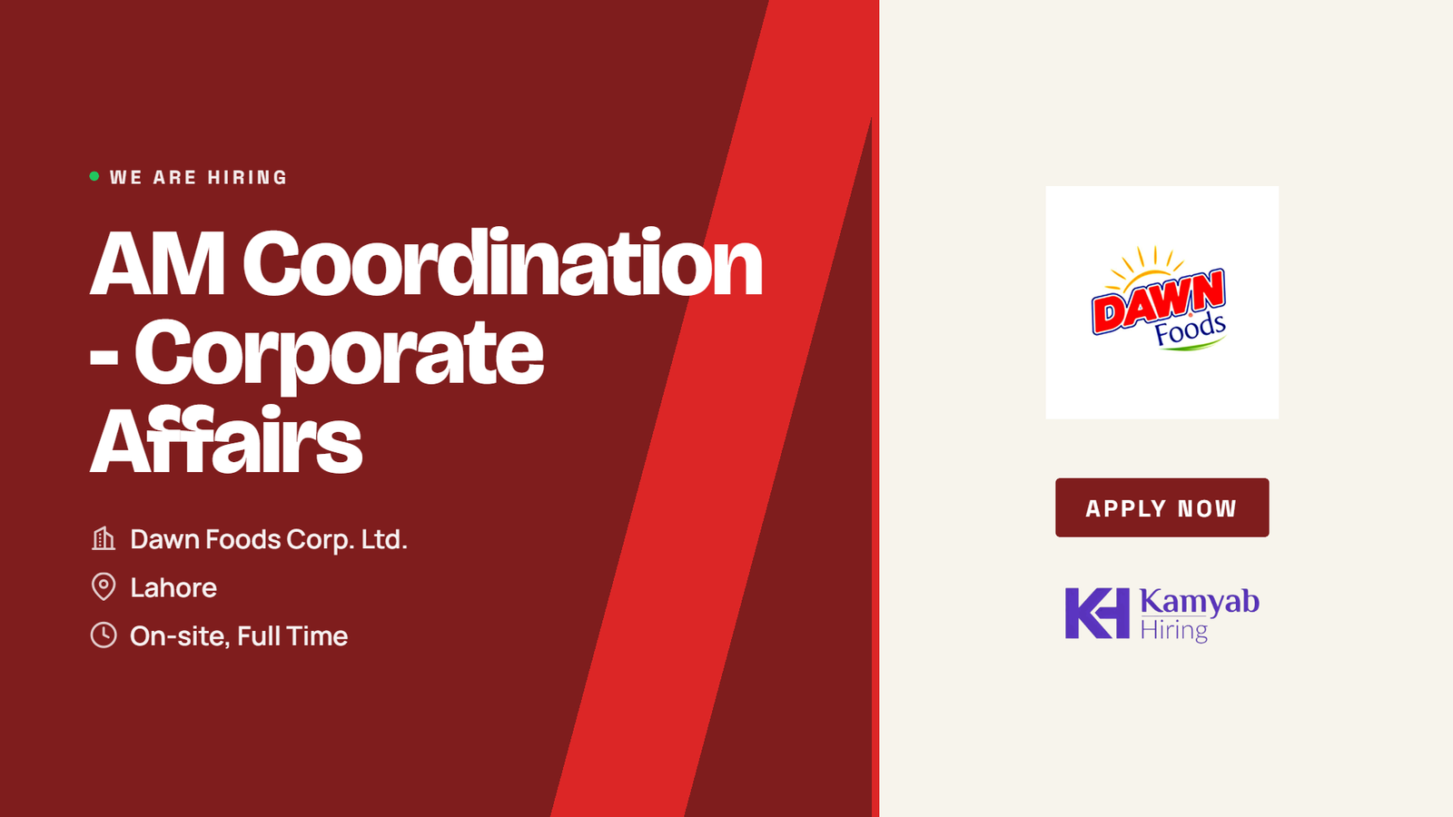 Dawn Foods Jobs 2026 - AM Coordination Corporate Affairs & Services in Lahore