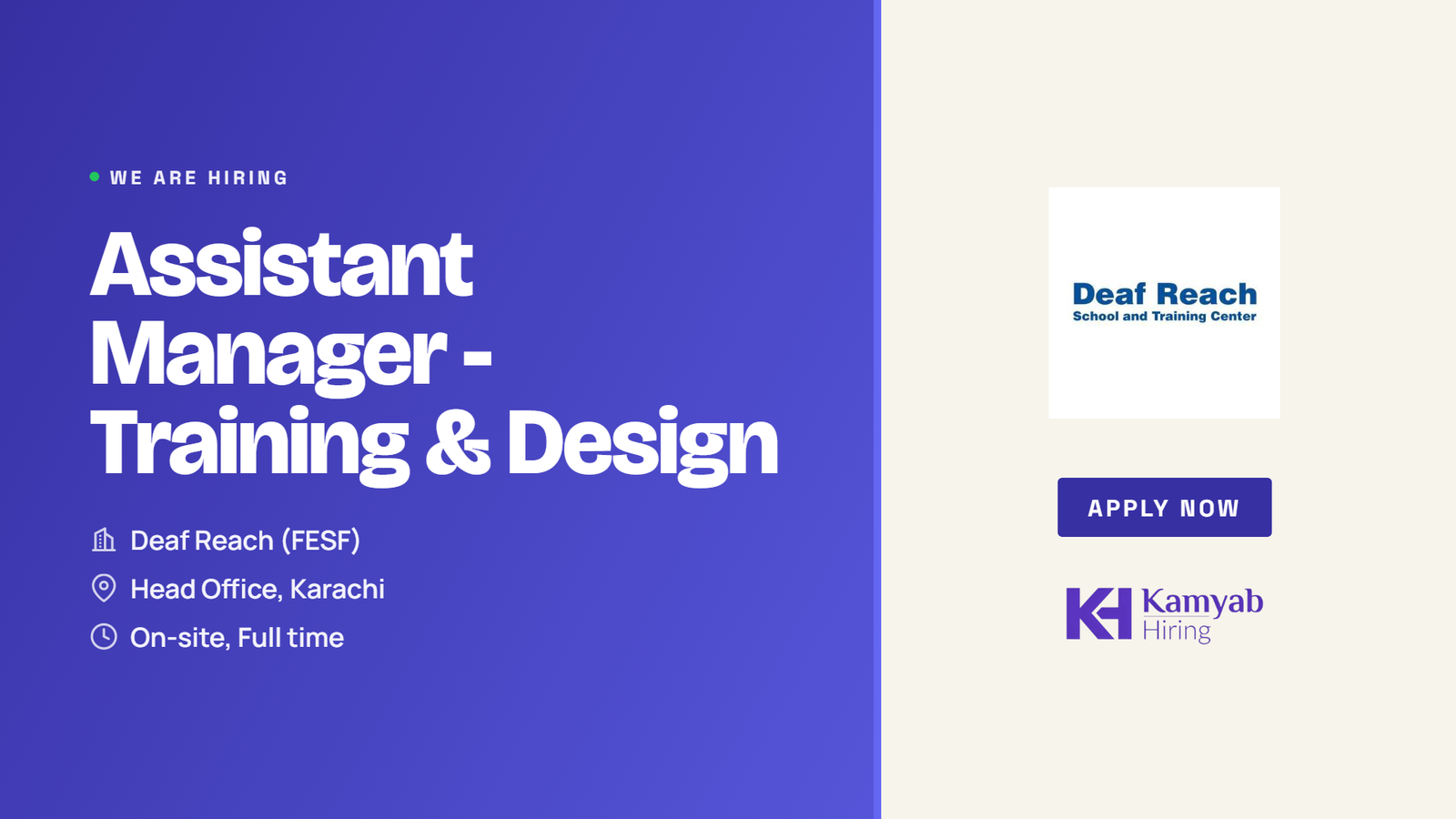 Deaf Reach Jobs 2026 - Assistant Manager Training & Design in Karachi