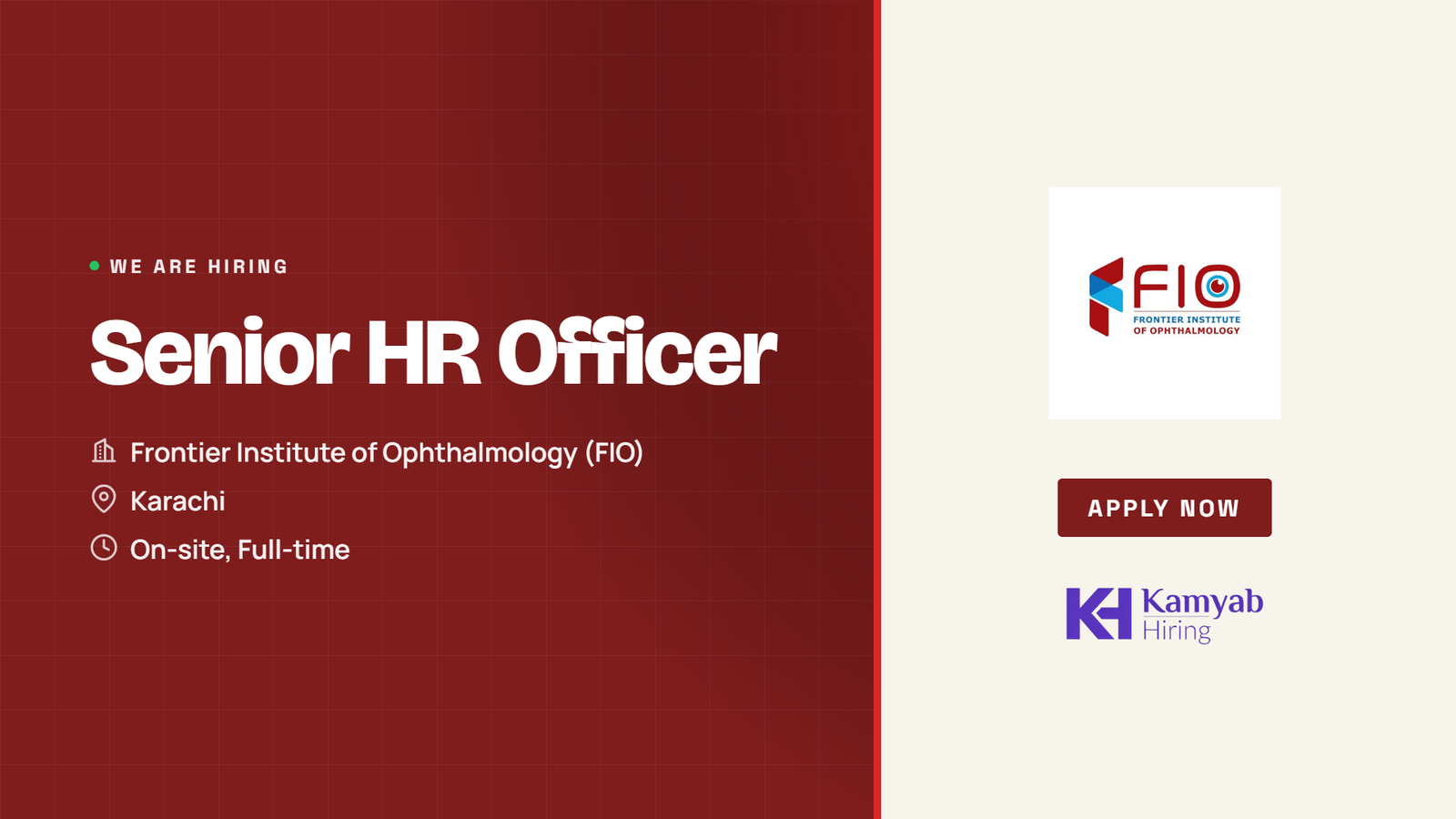 FIO Hospital Jobs 2026 - Senior HR Officer in Karachi
