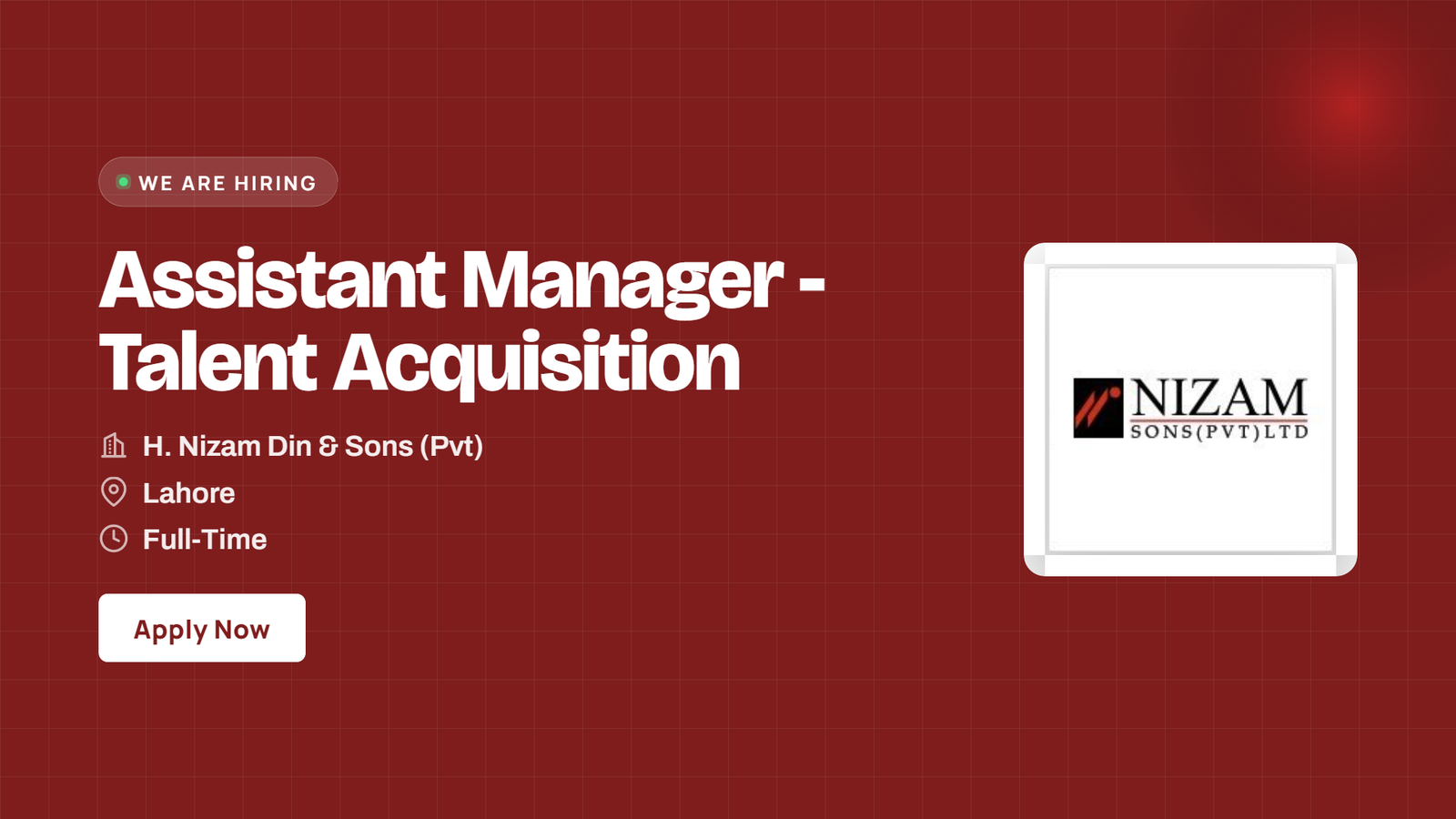 H. Nizam Din & Sons Jobs 2026 - Assistant Manager Talent Acquisition in Karachi