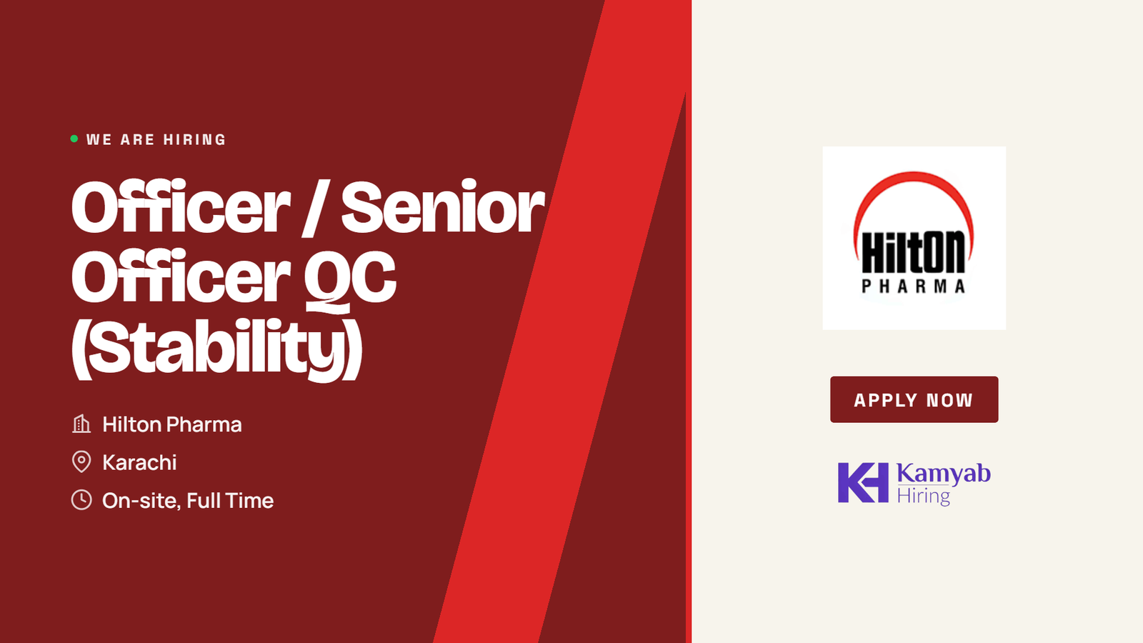 Hilton Pharma Jobs 2026 - Officer / Senior Officer QC (Stability) in Karachi