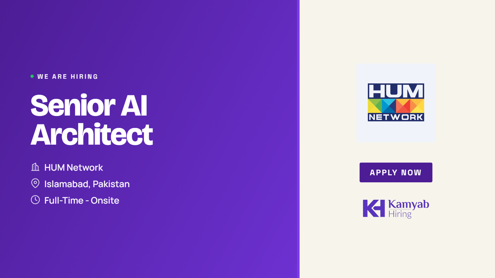 HUM Network Jobs 2026 - Senior AI Architect in Islamabad