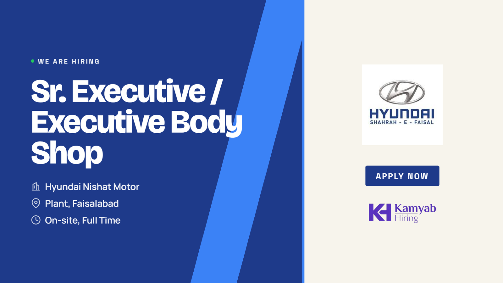Hyundai Nishat Jobs 2026 - Sr. Executive / Executive Body Shop in Faisalabad