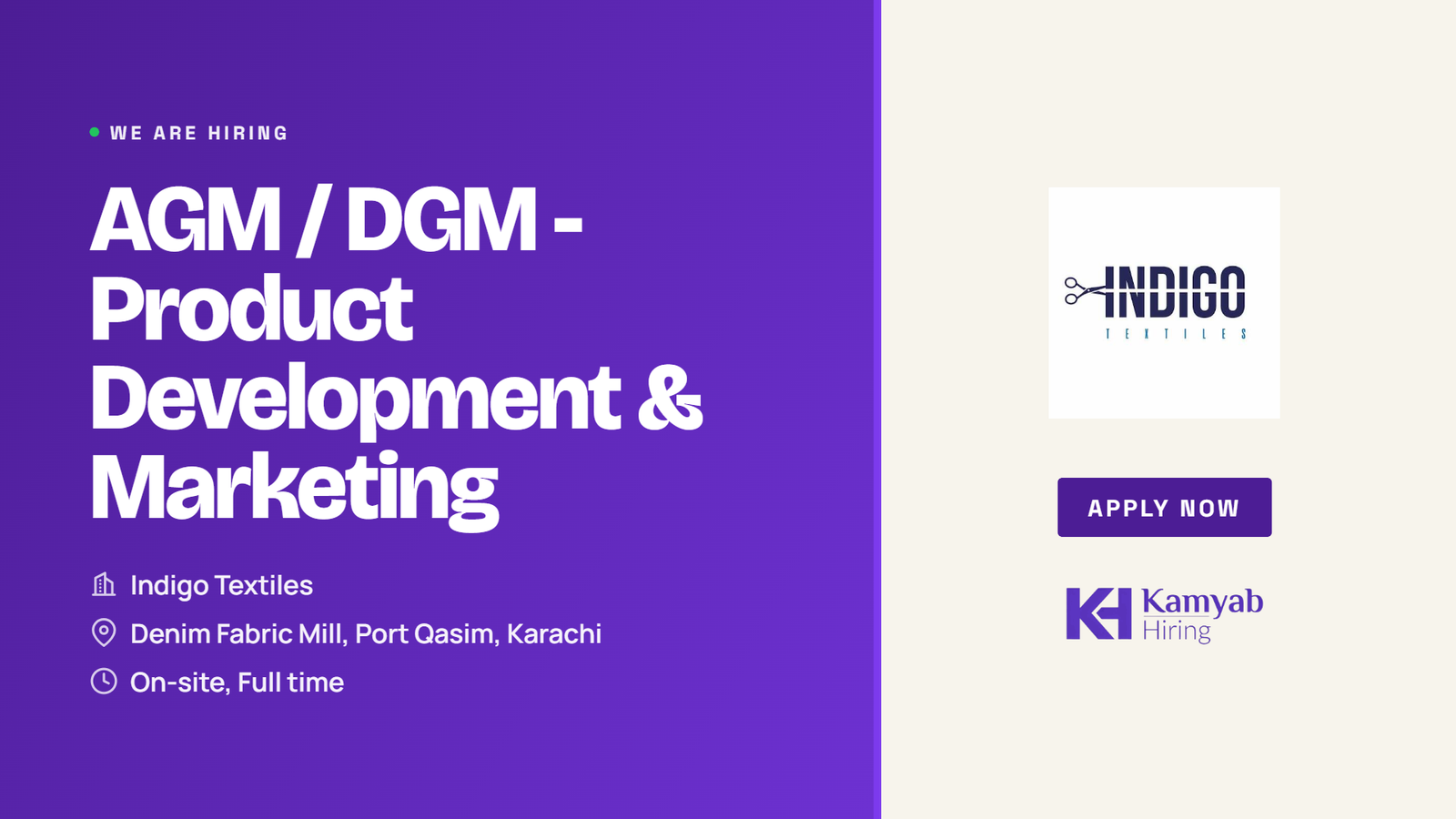 Indigo Textiles Jobs 2026 - AGM / DGM Product Development & Marketing