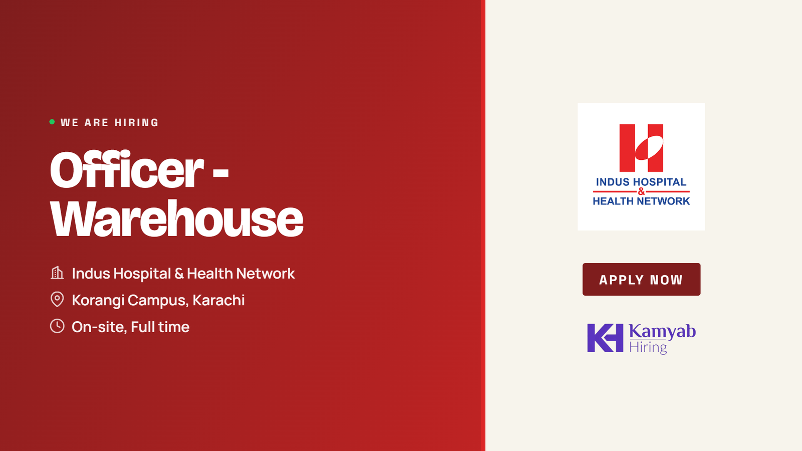 Indus Hospital Jobs 2026 - Warehouse Officer in Karachi