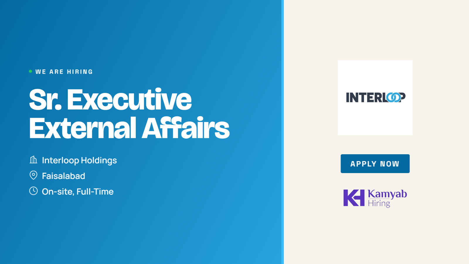 Interloop Jobs 2026 - Sr. Executive External Affairs in Faisalabad