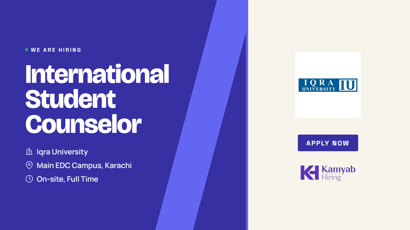 Iqra University Jobs 2026 - International Student Counselor in Karachi