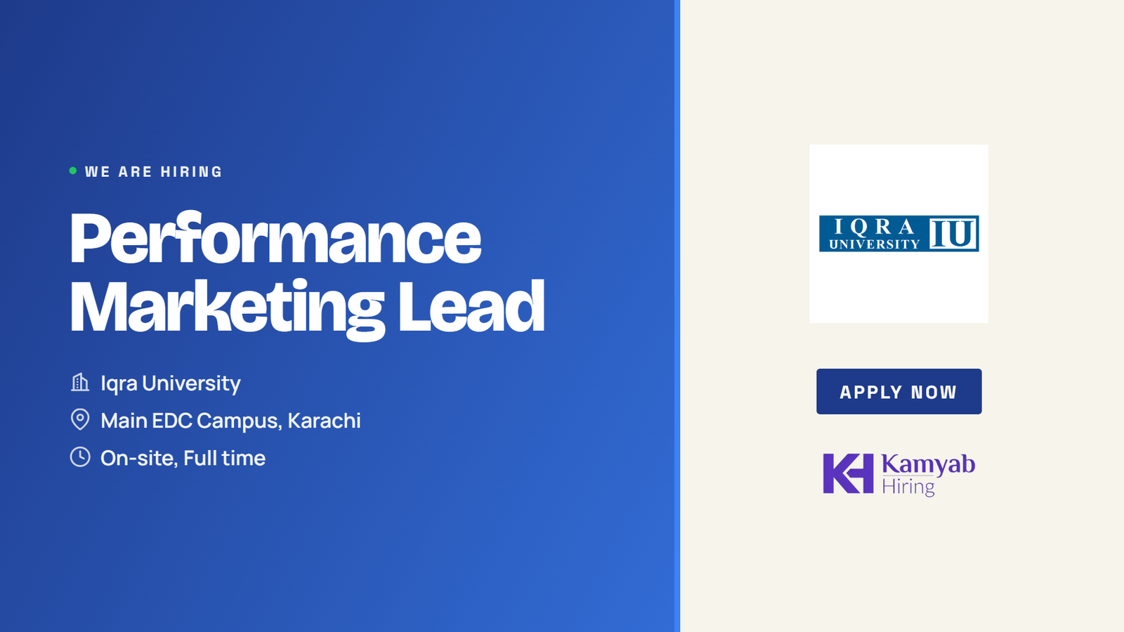Iqra University Jobs 2026 - Performance Marketing Lead in Karachi