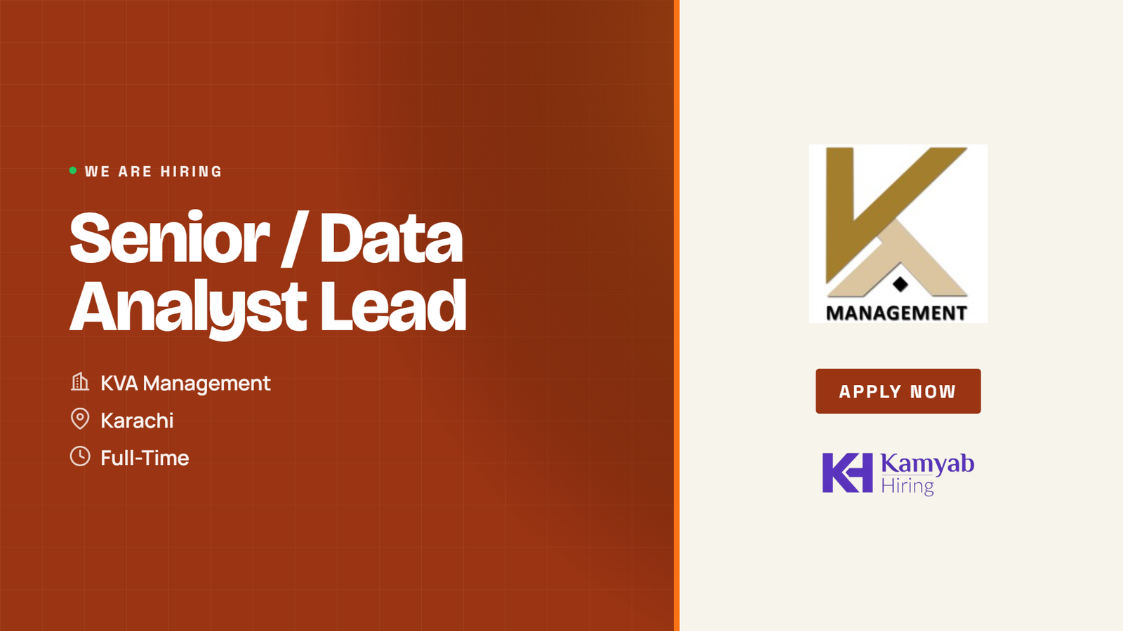 KVA Management Jobs 2026 - Senior / Data Analyst Lead in Karachi