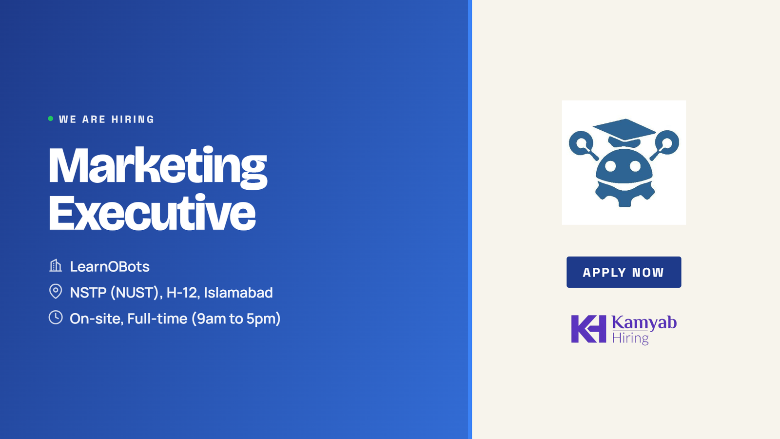 LearnOBots Jobs 2026 - Marketing Executive in Islamabad