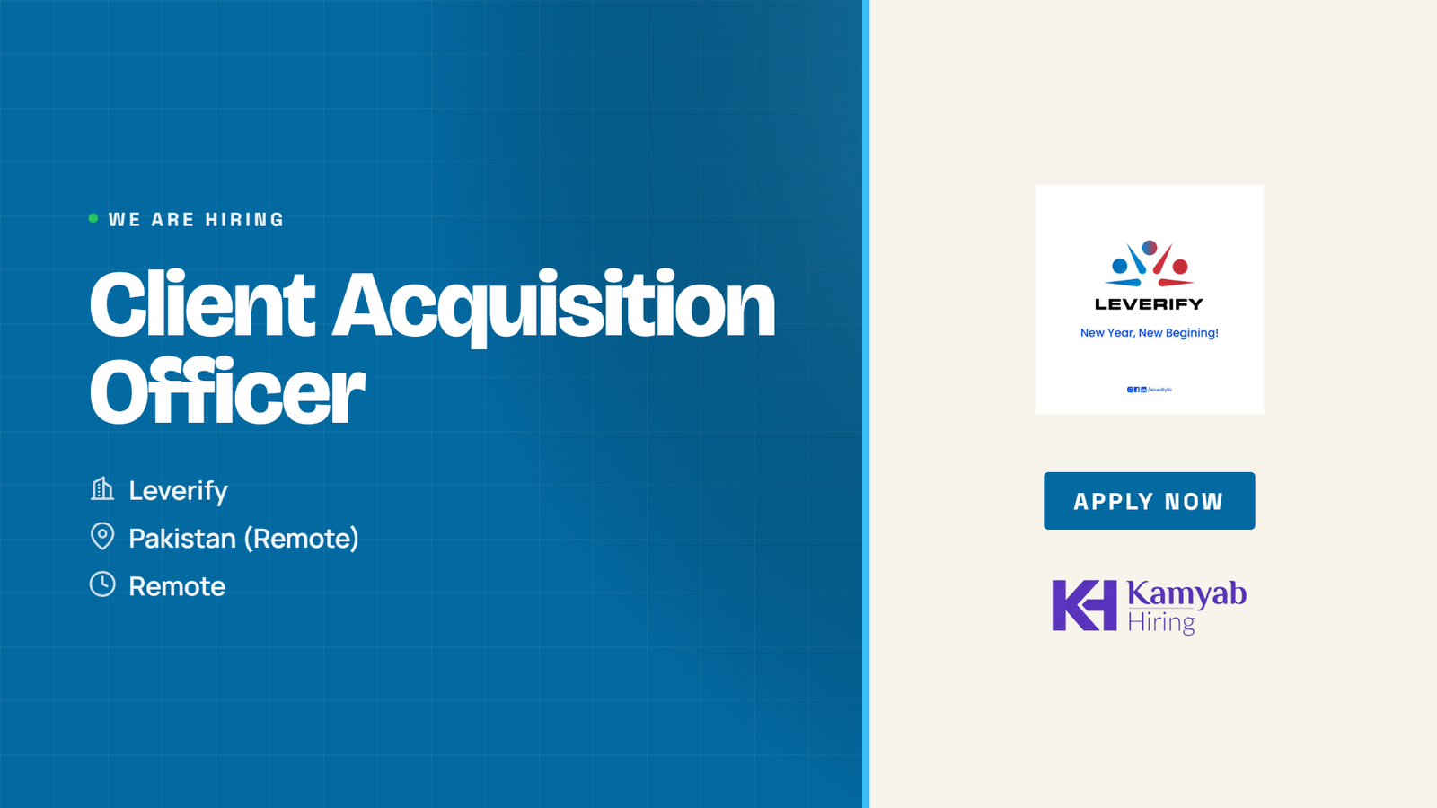 Leverify Jobs 2026 - Client Acquisition Officer (Remote, Fresh Graduates)