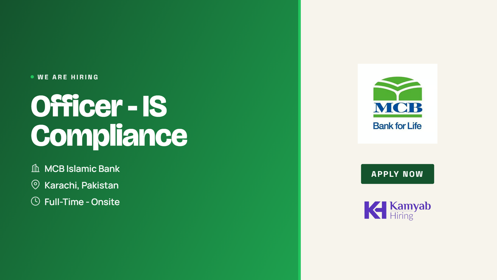 MCB Islamic Bank Jobs 2026 - IS Compliance Officer in Karachi