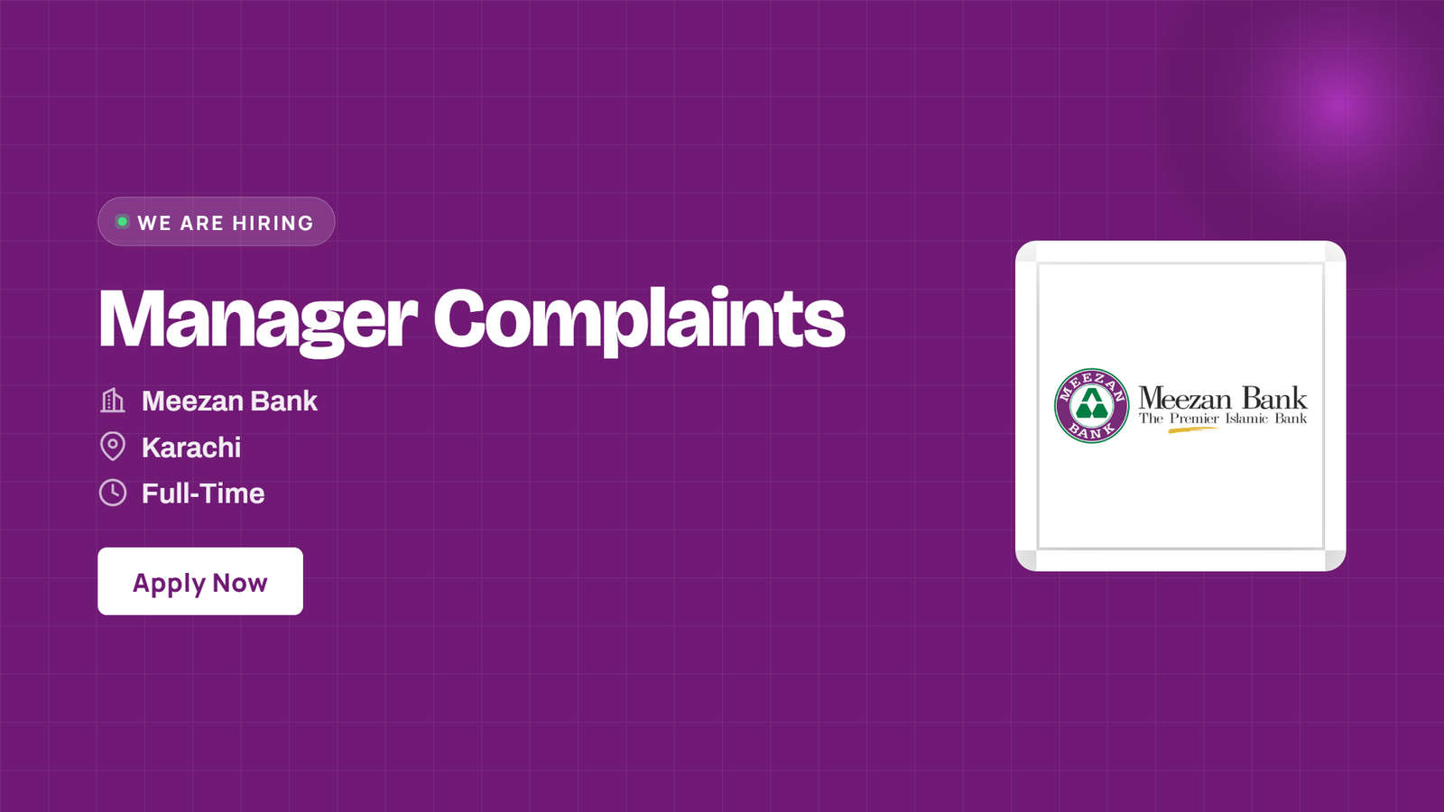 Meezan Bank Jobs 2026 - Manager Complaints in Karachi
