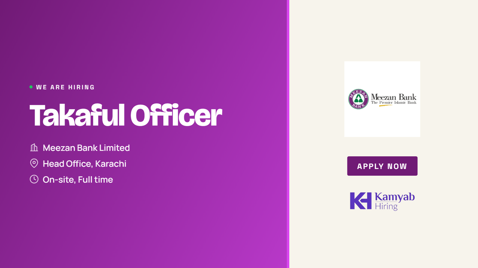 Meezan Bank Jobs 2026 - Takaful Officer in Karachi
