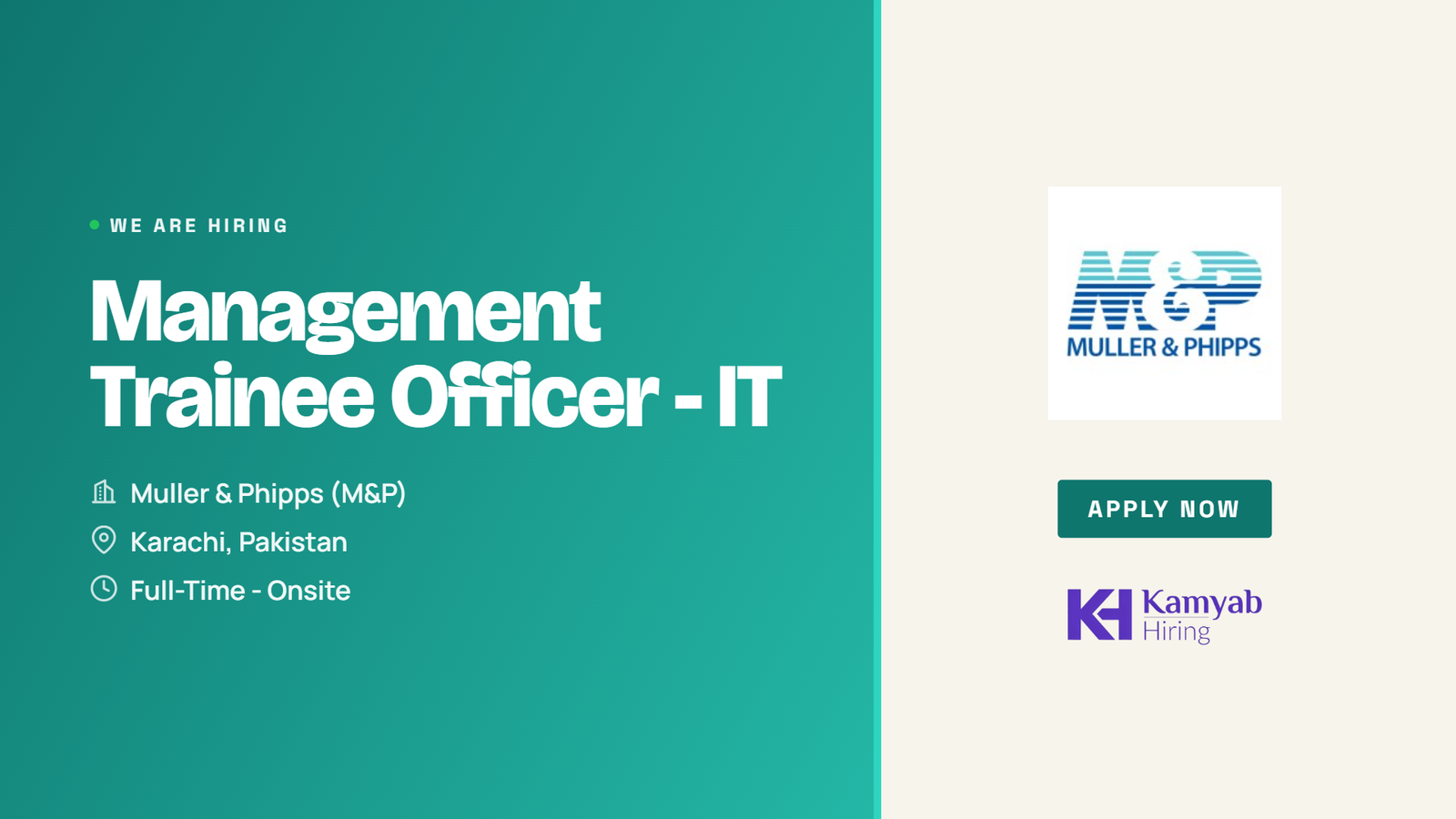 Muller & Phipps Jobs 2026 - Management Trainee Officer IT in Karachi