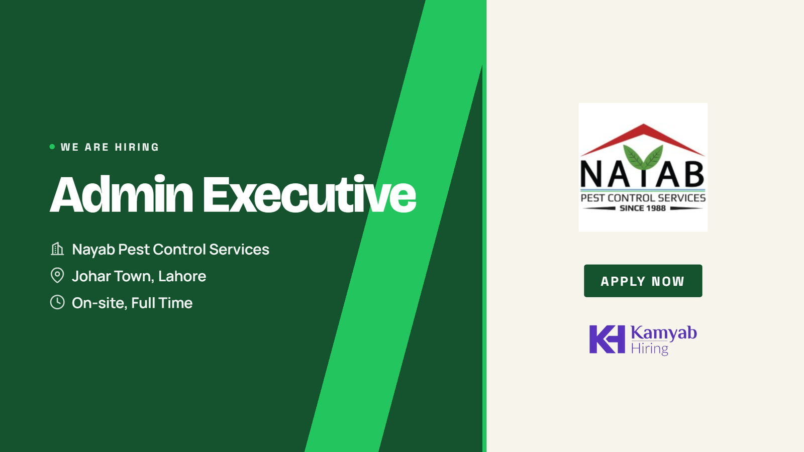 Nayab Pest Control Jobs 2026 - Admin Executive in Lahore