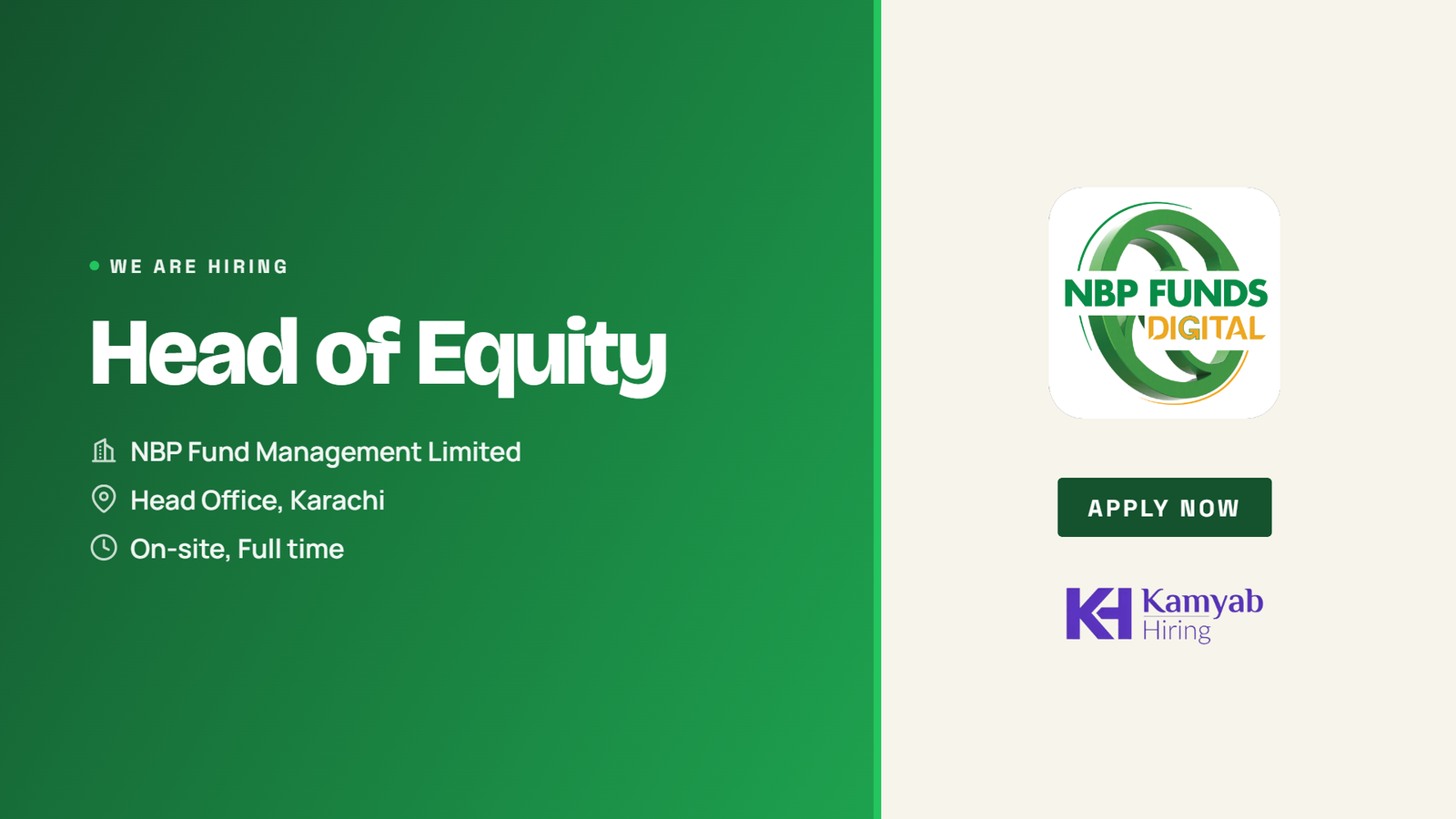 NBP Funds Jobs 2026 - Head of Equity in Karachi