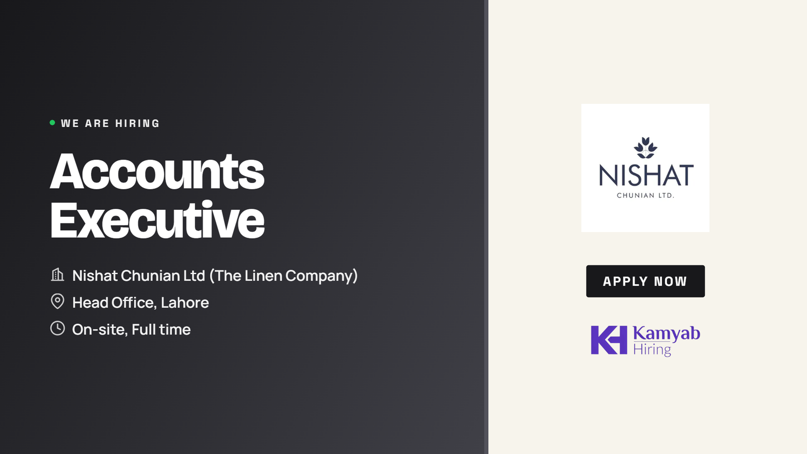 Nishat Chunian Jobs 2026 - Accounts Executive in Lahore