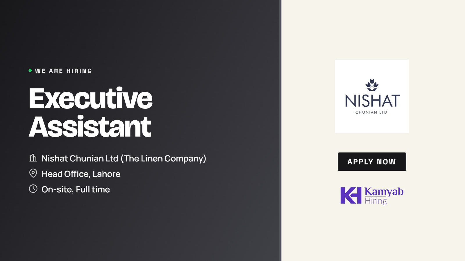 Nishat Chunian Jobs 2026 - Executive Assistant in Lahore