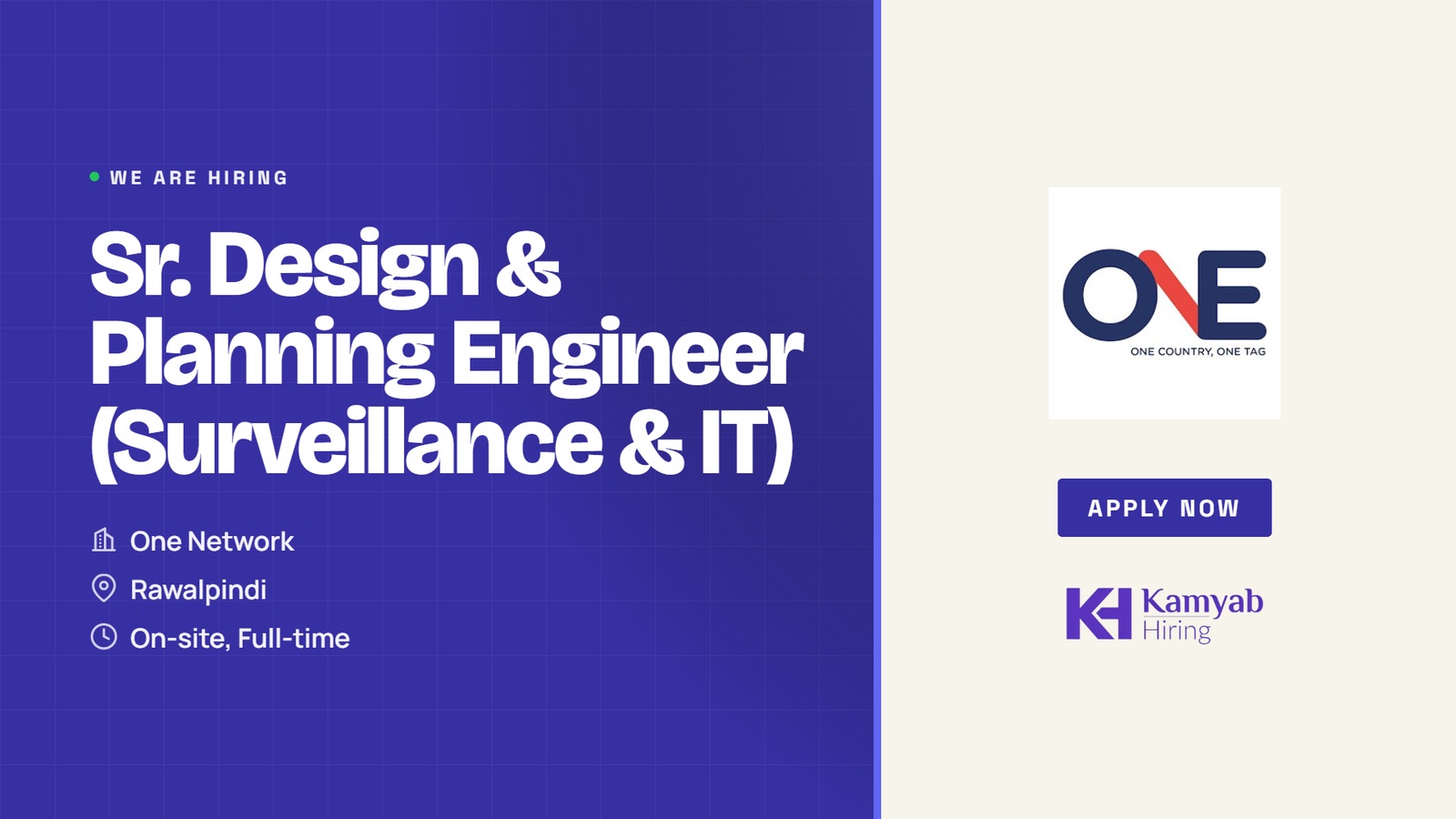 One Network Jobs 2026 - Sr. Design & Planning Engineer in Rawalpindi