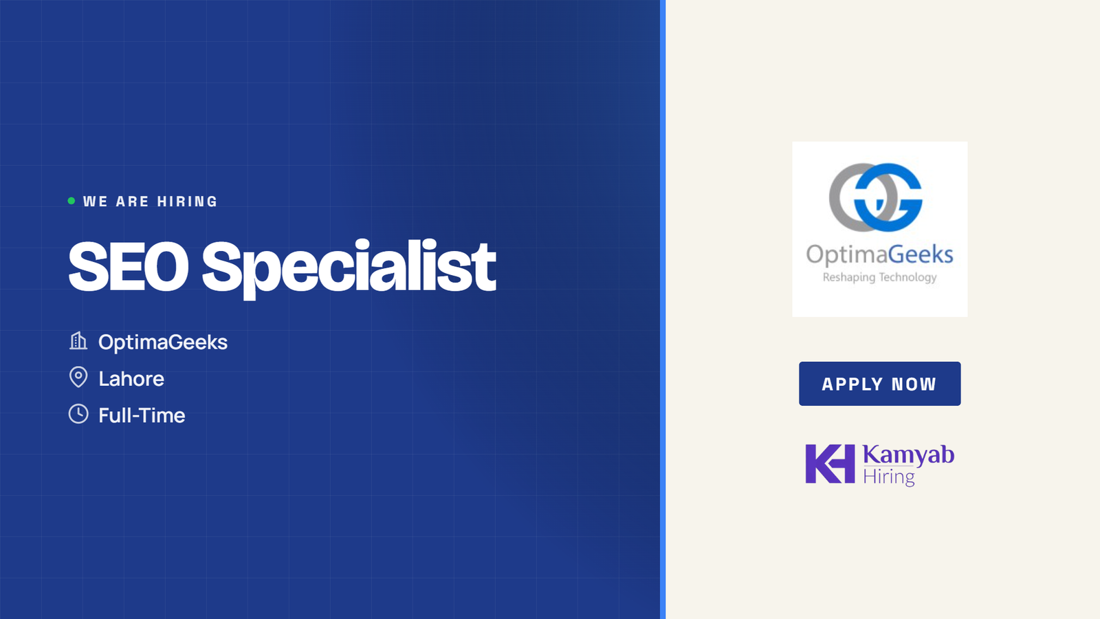 OptimaGeeks Jobs 2026 - SEO Specialist in Lahore