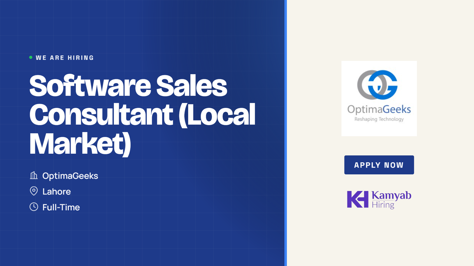 OptimaGeeks Jobs 2026 - Software Sales Consultant in Lahore