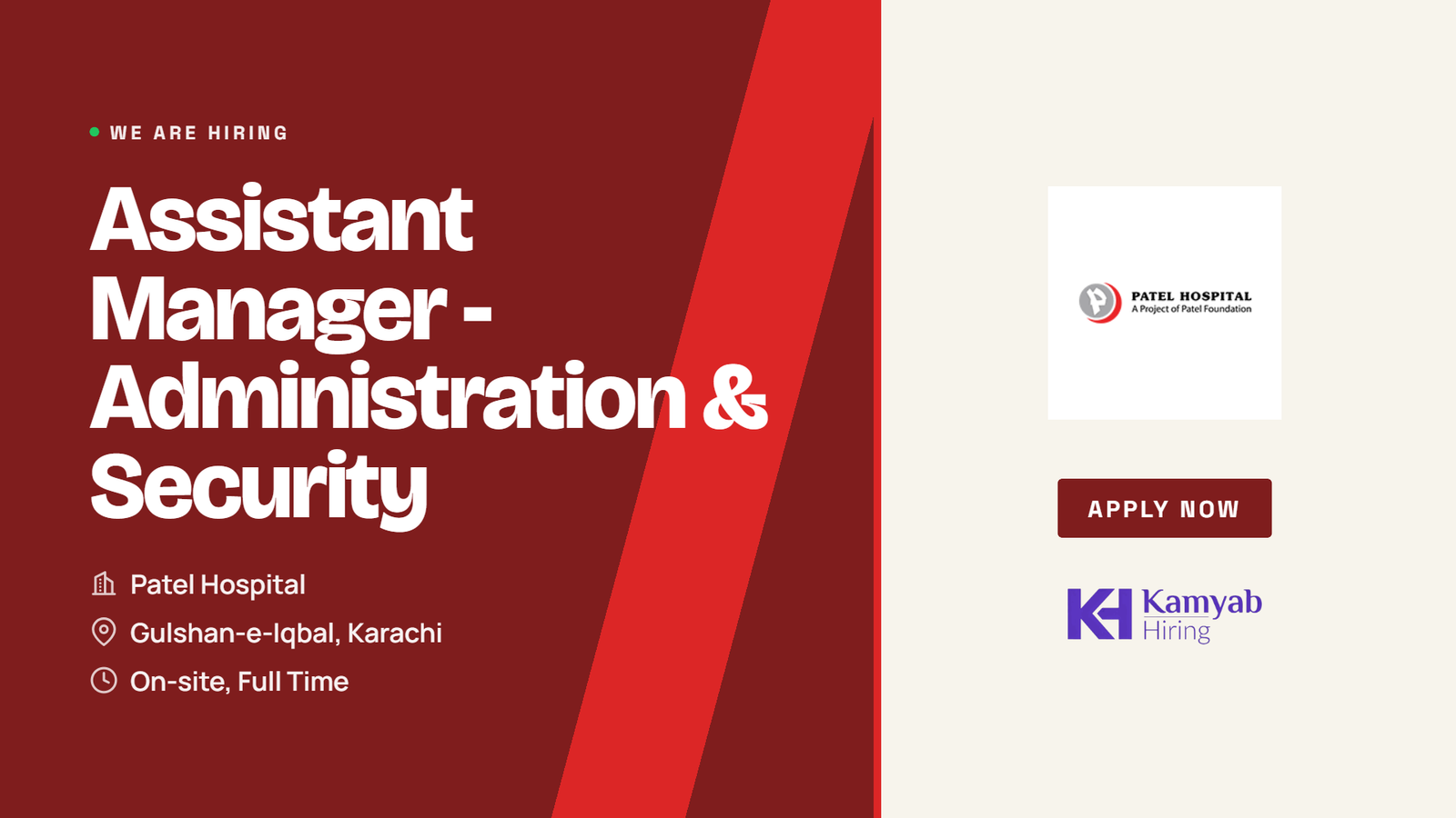 Patel Hospital Jobs 2026 - Assistant Manager Administration & Security in Karachi