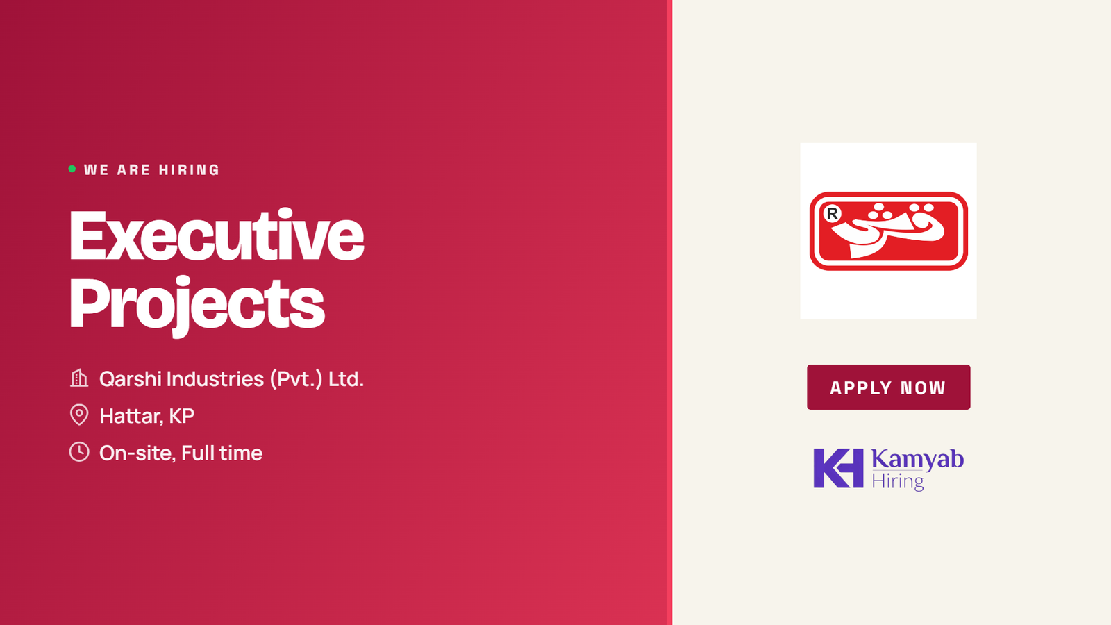 Qarshi Industries Jobs 2026 - Executive Projects in Hattar