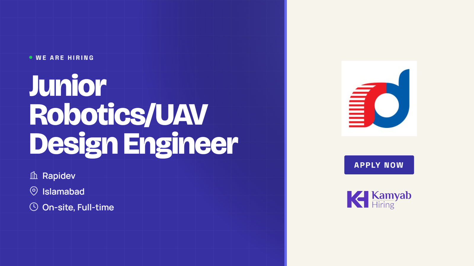 Rapidev Jobs 2026 - Junior Robotics/UAV Design Engineer in Islamabad
