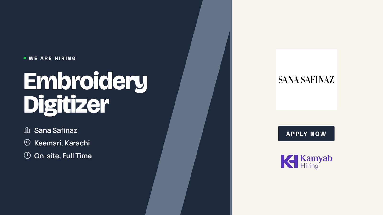 Sana Safinaz Jobs 2026 - Embroidery Digitizer in Karachi