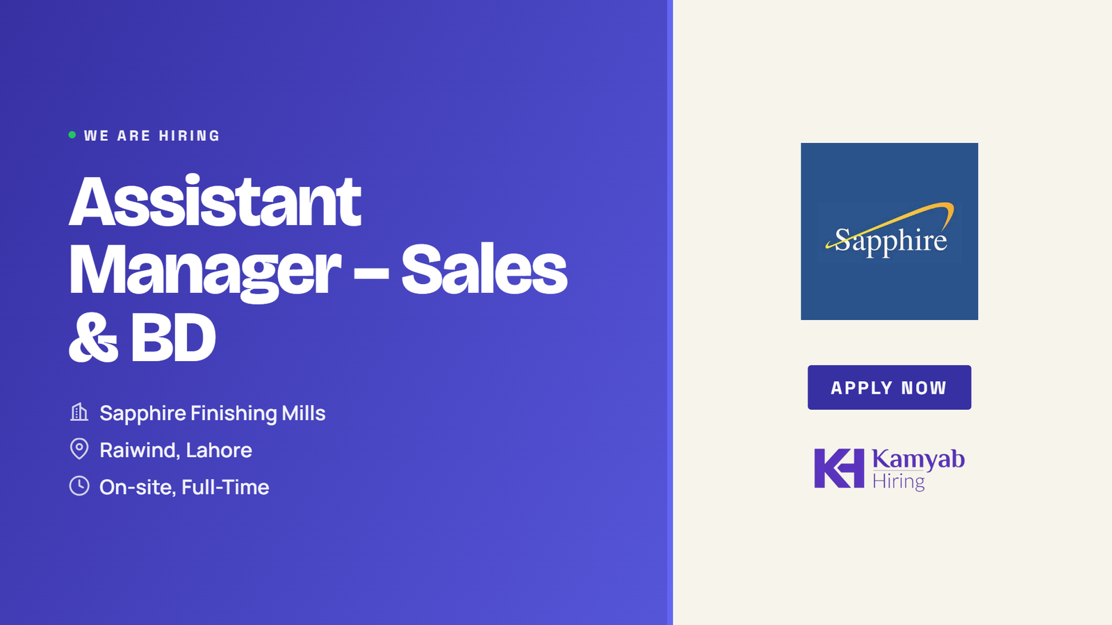 Sapphire Finishing Mills Jobs 2026 - Assistant Manager Sales & BD
