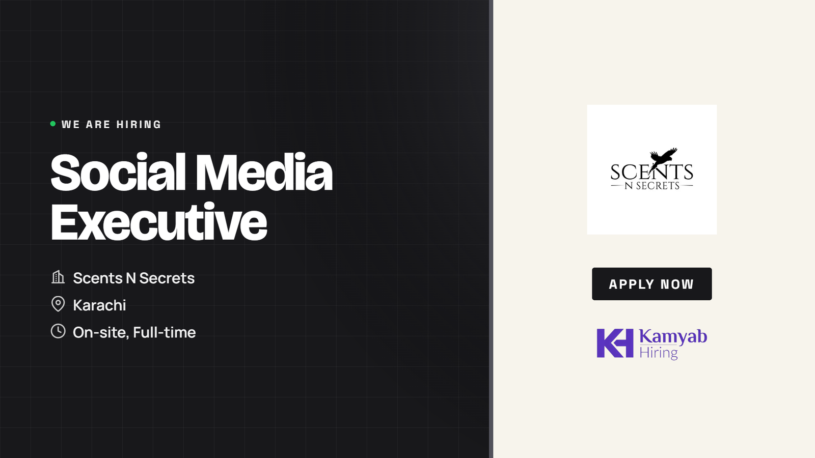 Scents N Secrets Jobs 2026 - Social Media Executive in Karachi