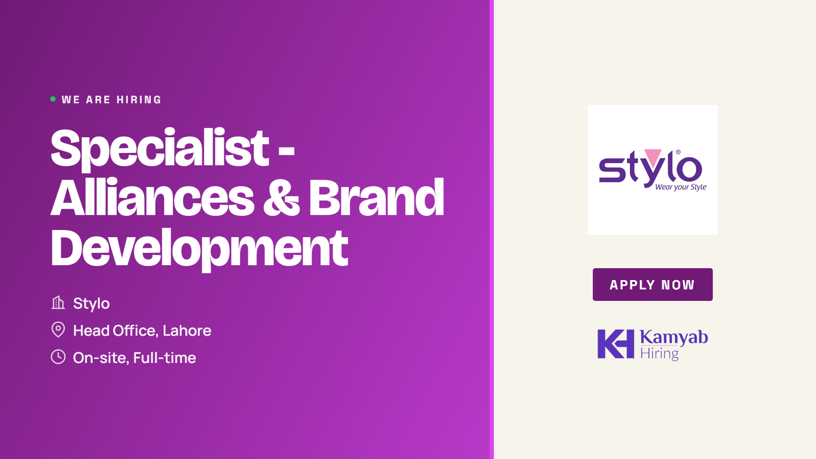 Stylo Jobs 2026 - Specialist Alliances & Brand Development in Lahore