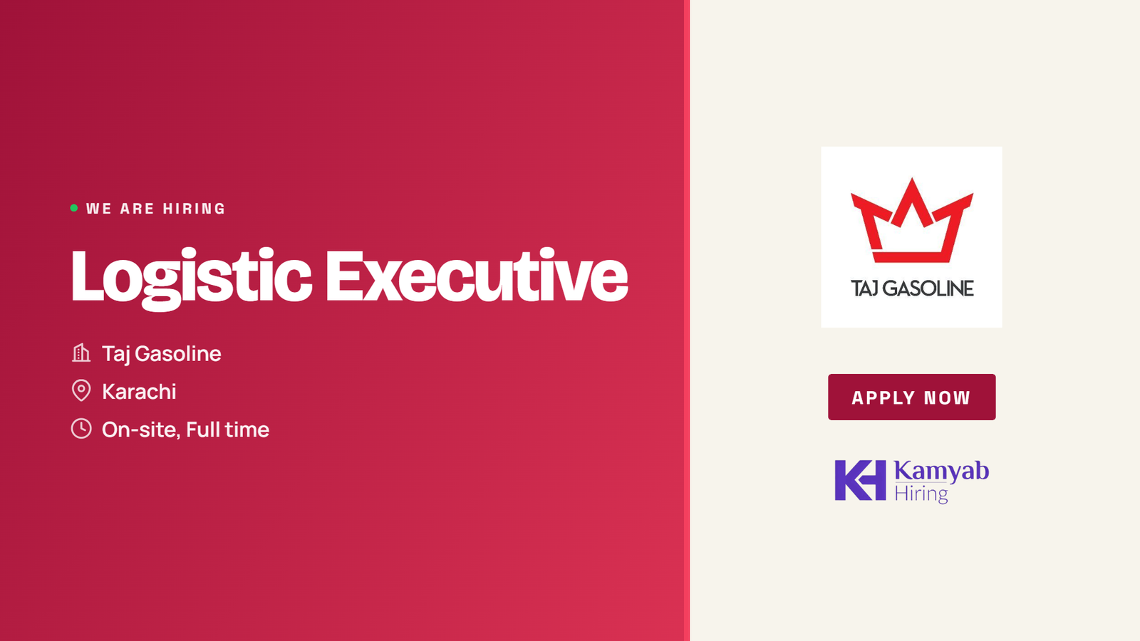 Taj Gasoline Jobs 2026 - Logistic Executive in Karachi