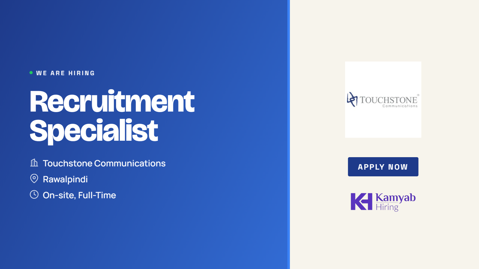 Touchstone Communications Jobs 2026 - Recruitment Specialist in Rawalpindi
