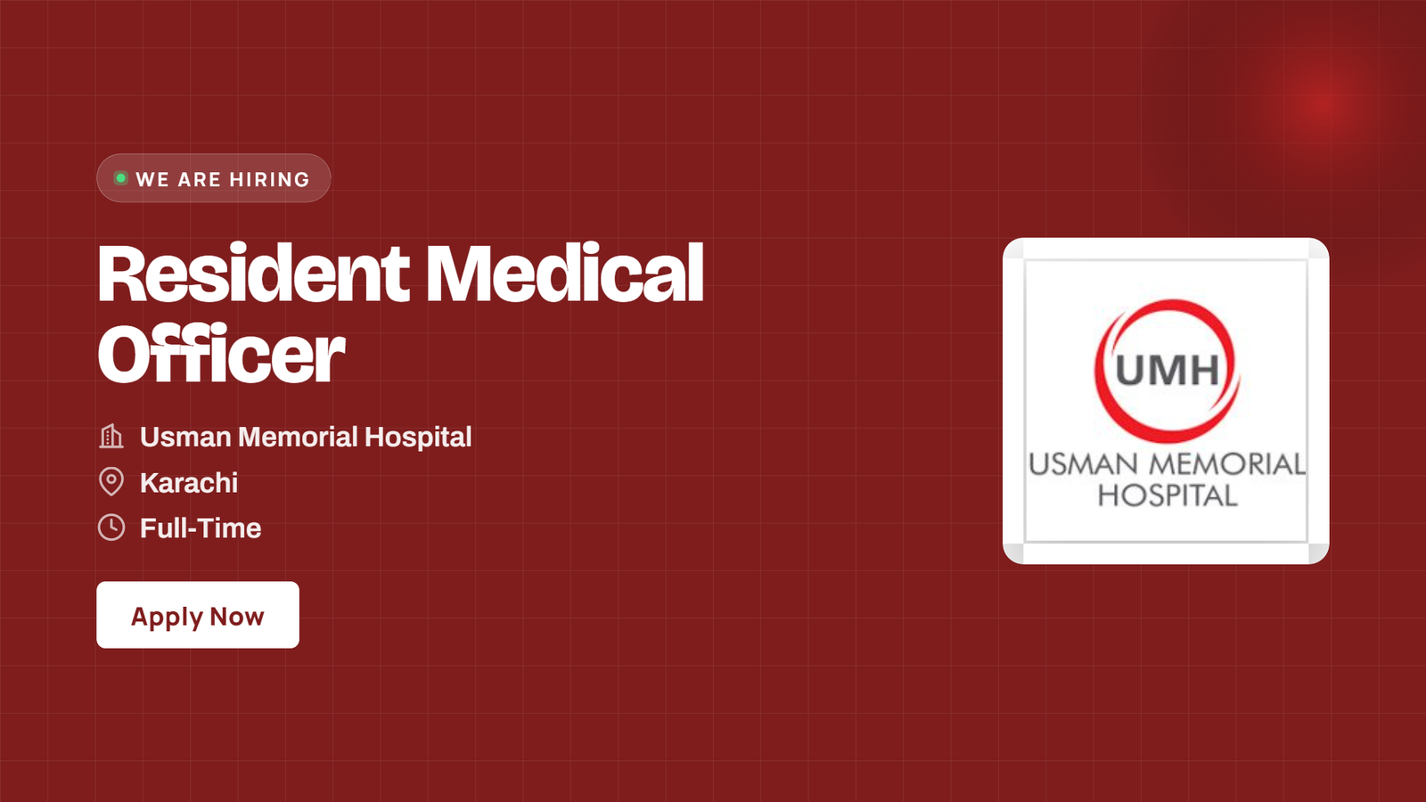 Usman Memorial Hospital Jobs 2026 - Resident Medical Officer in Karachi