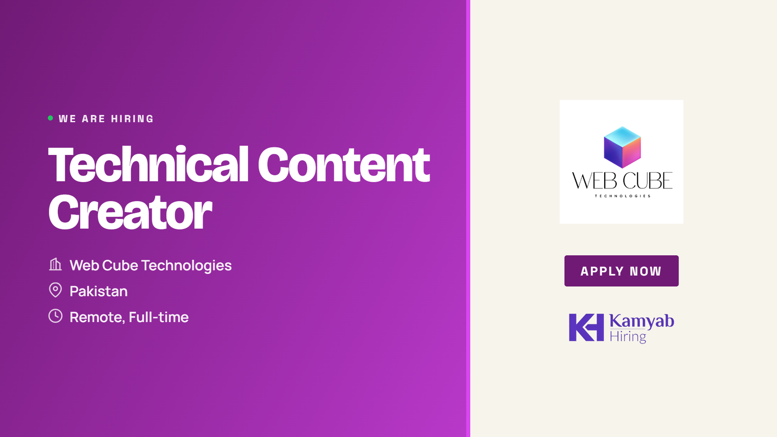 Web Cube Technologies Jobs 2026 - Technical Content Creator (Remote)
