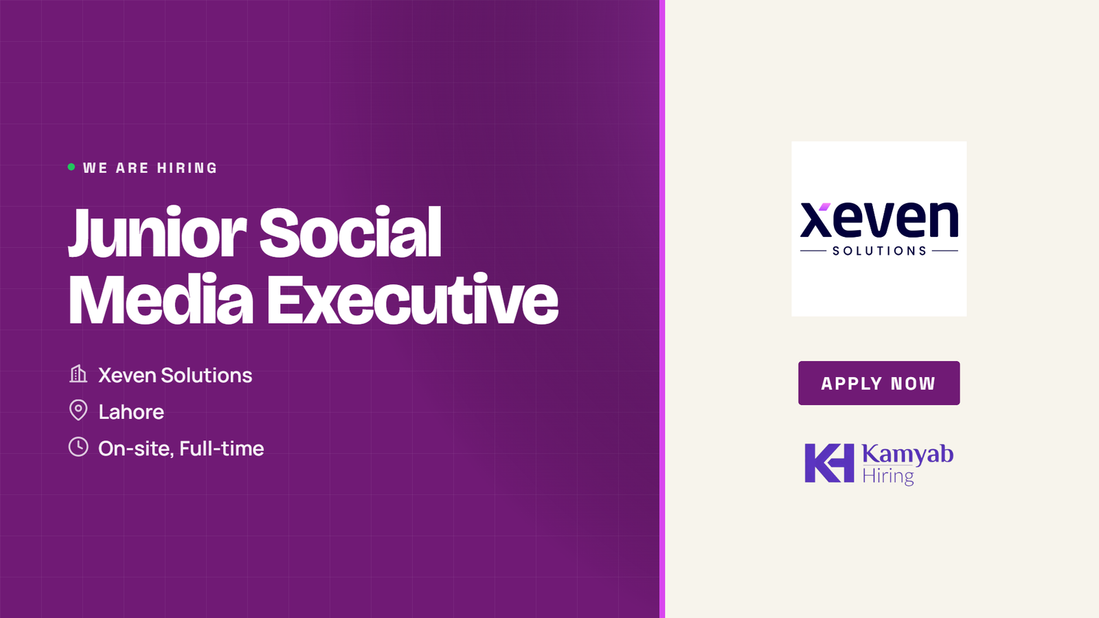Xeven Solutions Jobs 2026 - Junior Social Media Executive in Lahore