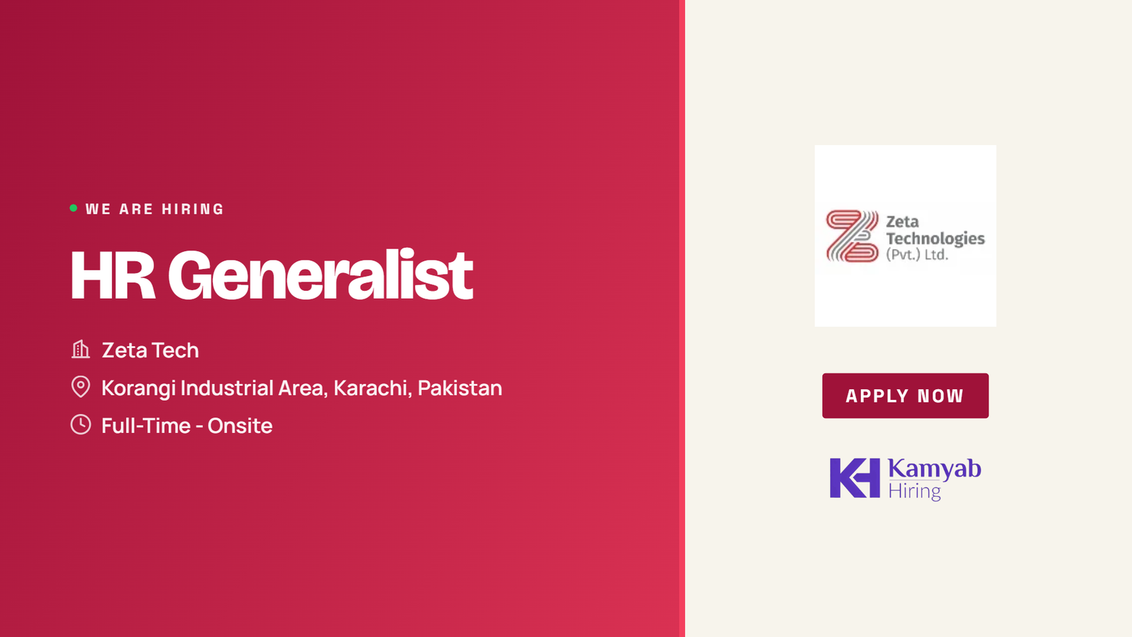 Zeta Tech Jobs 2026 - HR Generalist Vacancy